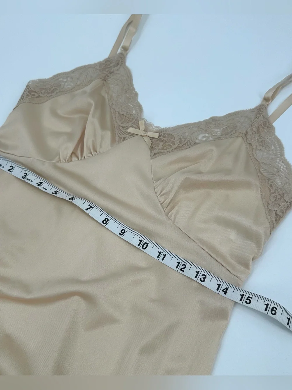 Adonna Full Slip Women’s 36 Beige Nylon Lace Trim Adjustable Coquette Lingerie